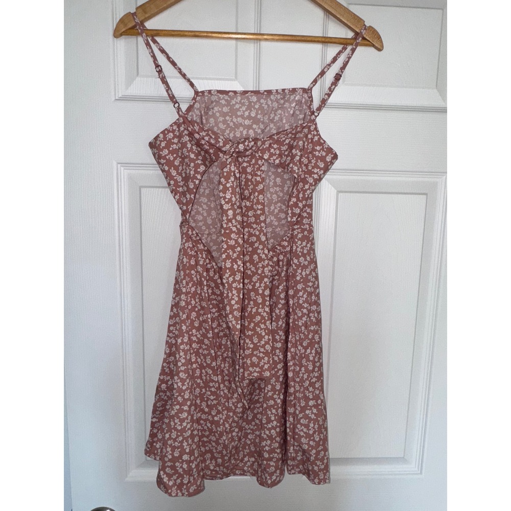 Pink XS Floral Mini Dress Back Cutout Tie Adjustable Straps Coquette Beachy Chic - Picture 4 of 5